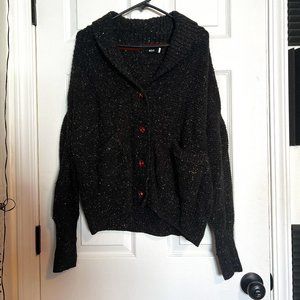 Black Comfy Cable Knit Cardigan Sweater - Small